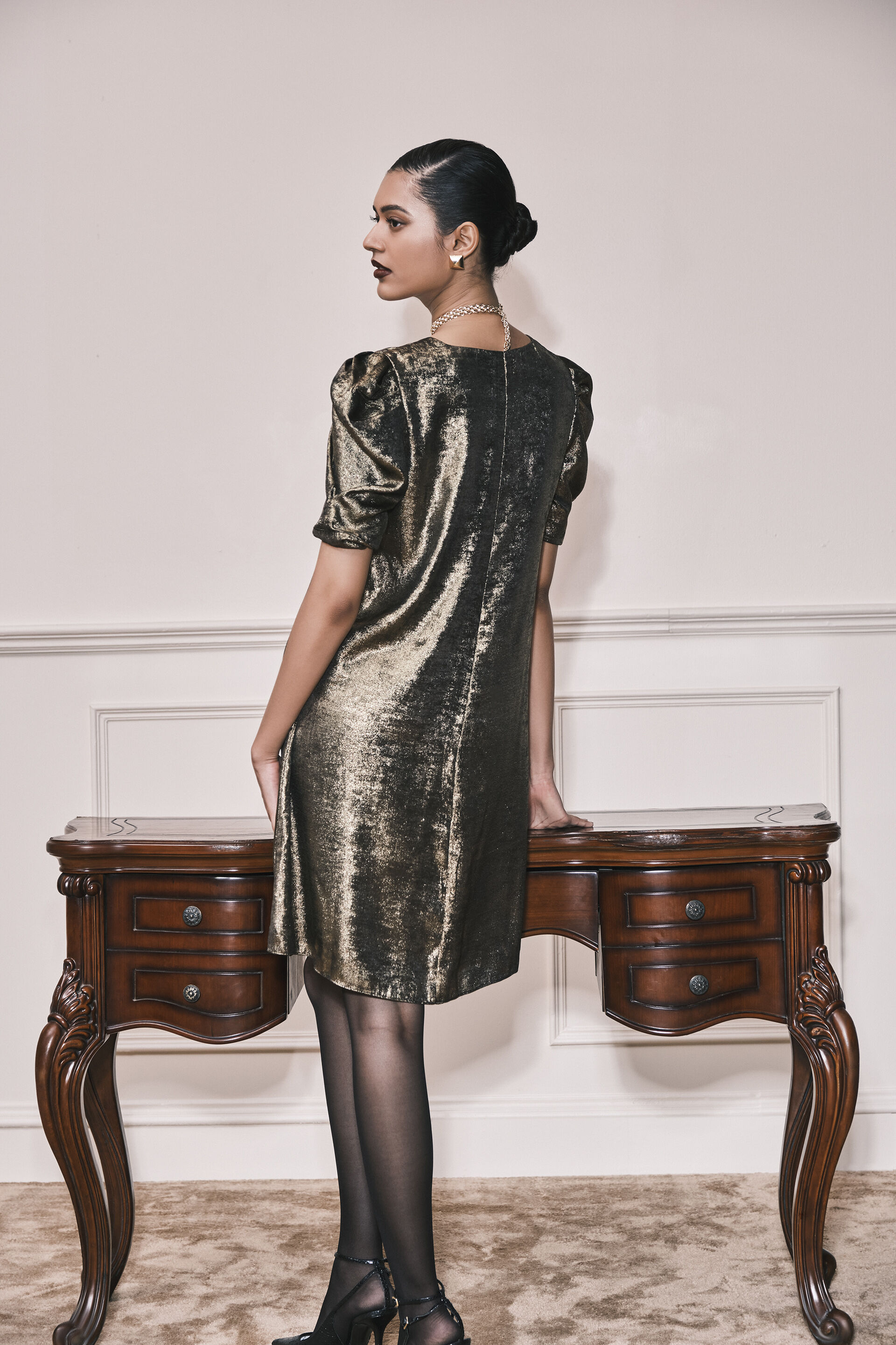 The Stardust Metallic Dress, Gold, image 5